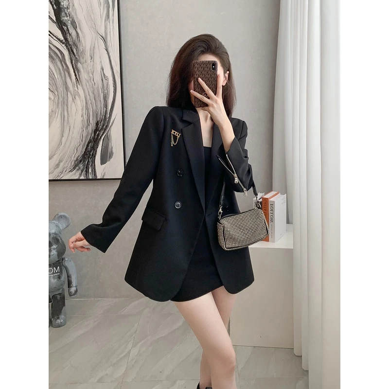 英伦风黑色西装外套女新款设计感宽松休闲小个子西服春秋显瘦时尚