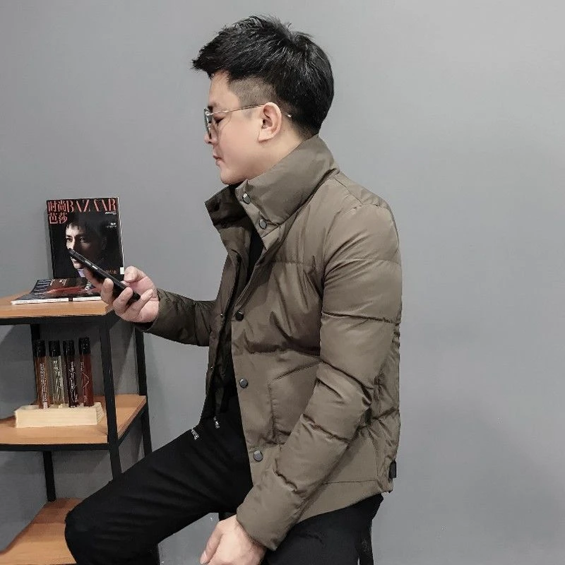 冬款时尚社会小伙韩版帅气棉衣加厚青年短款立领修身棉服潮男外套