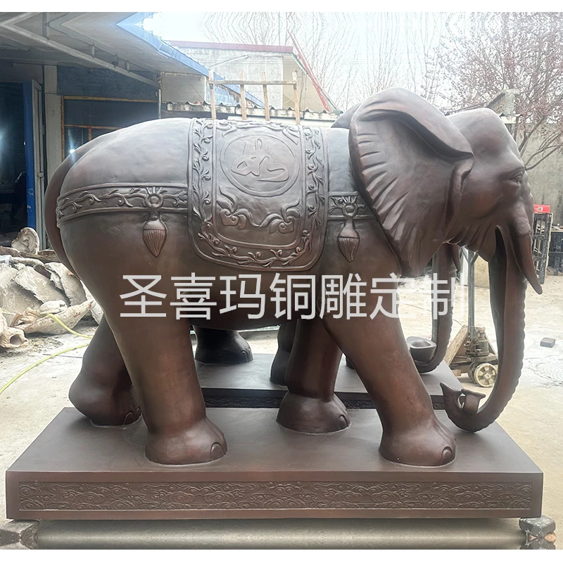 定制门口摆放大型铸铜大象 黄铜吉祥象 酒店招财紫铜大象铜雕塑