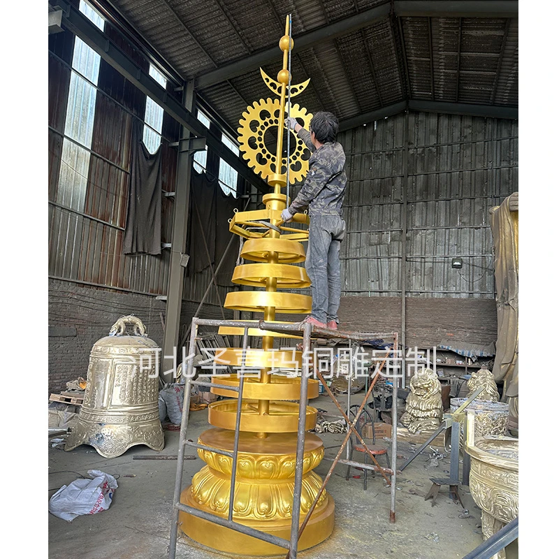 厂家定制黄铜塔刹 青铜塔尖铜雕 全铜塔轮摆件 大型铸铜雕塑铸造