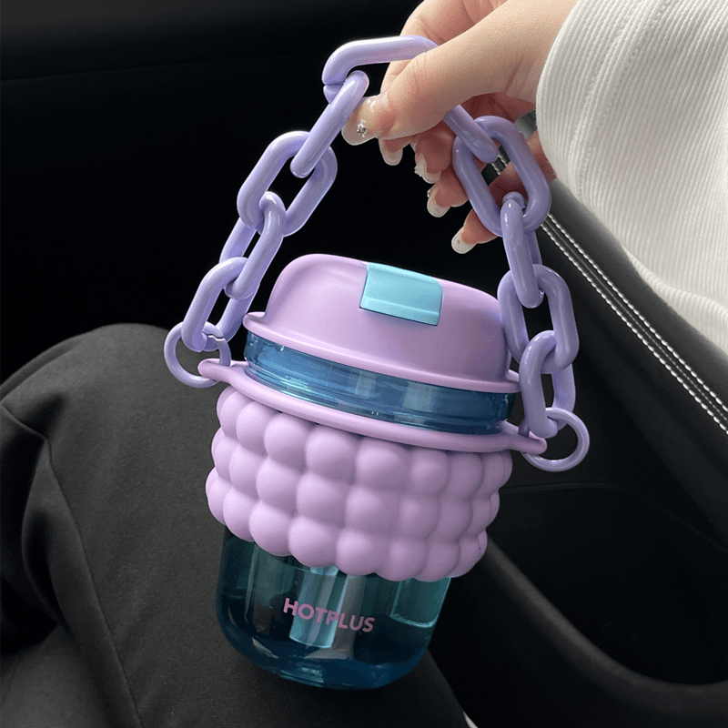 HOTPLUS泡泡杯夏日水杯可爱创意学生便携手提水壶斜跨蓝紫色韩版