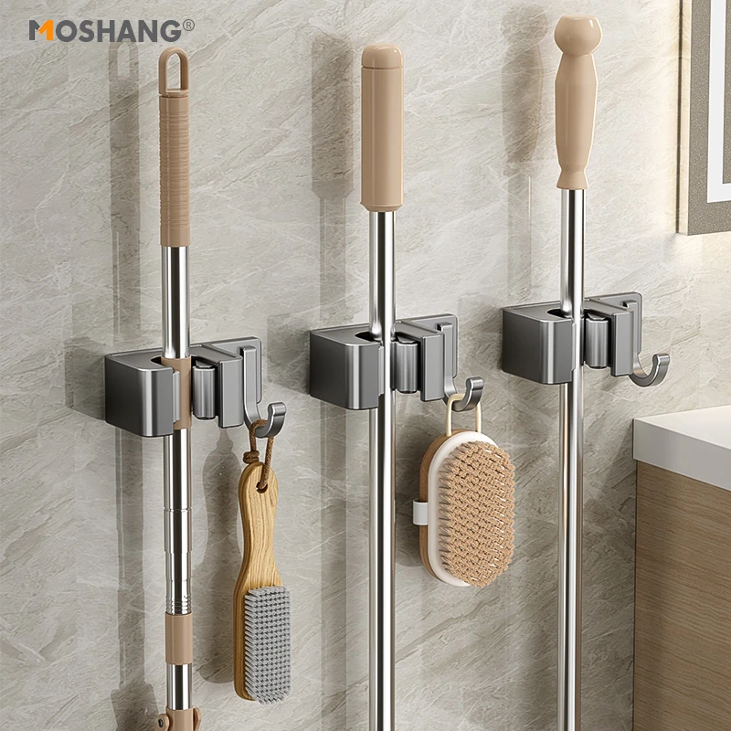 摩尚拖把架壁挂式卫生间浴室免打孔收纳家用拖布扫把固定神器挂钩