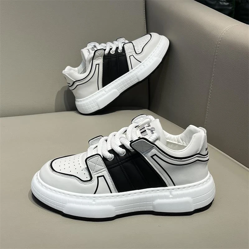 外贸欧洲站皮面板鞋秋冬新款男士小白鞋拼色透气厚底增高运动休闲