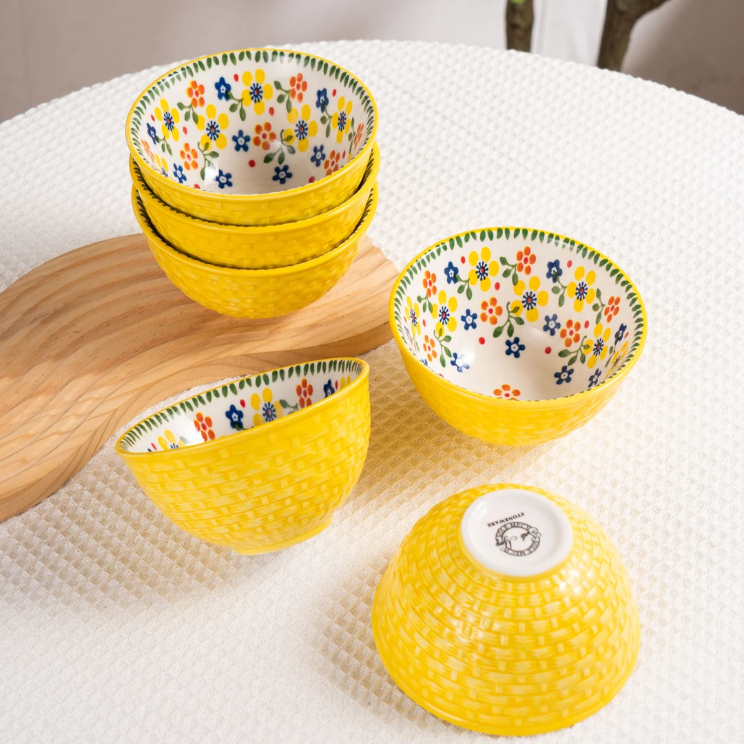 楼兰【小碎花】手绘碗装防烫简约轻奢4.8寸饭碗  新疆包邮