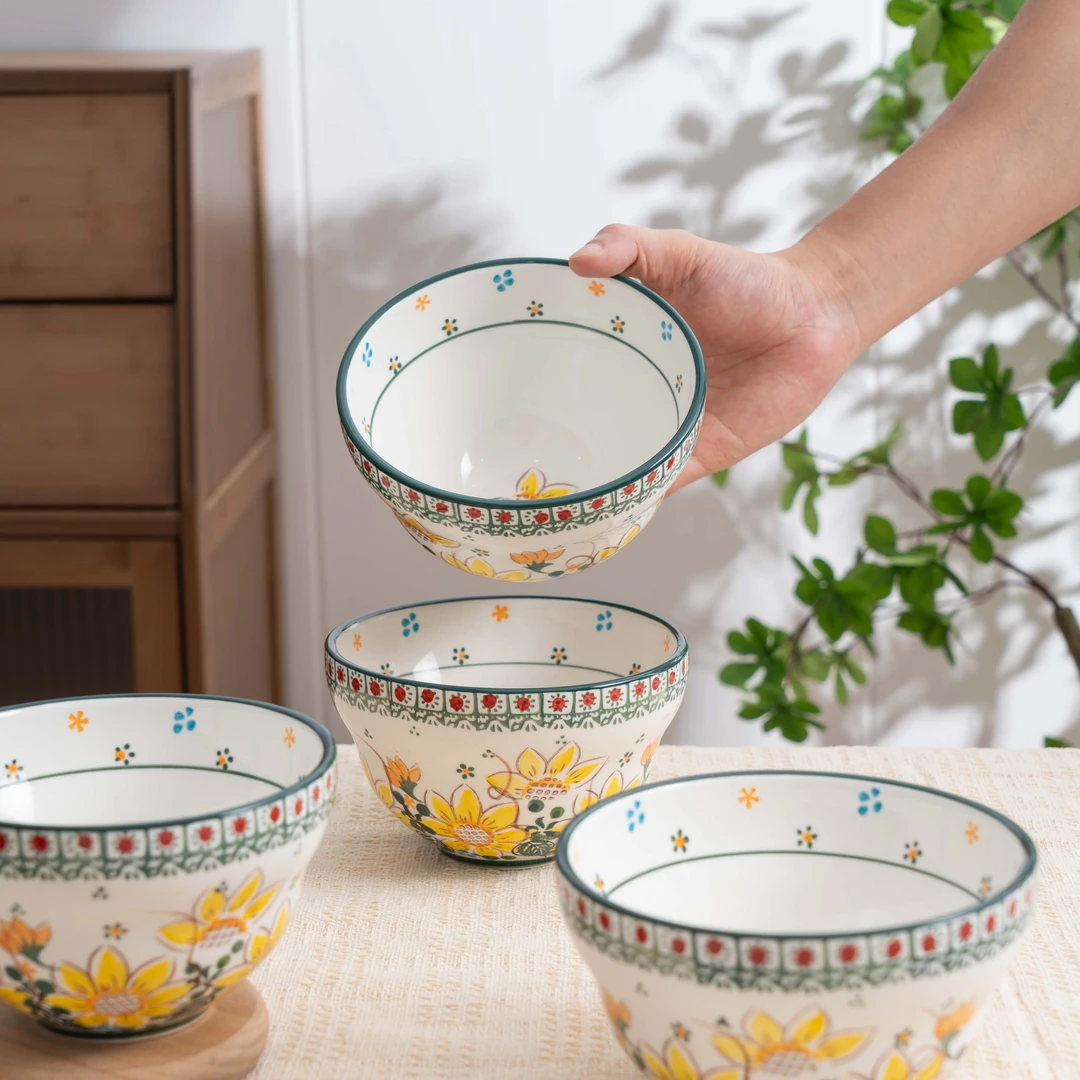 楼兰新疆包邮 【葫芦碗】轻奢手绘釉下彩陶瓷5寸米饭碗