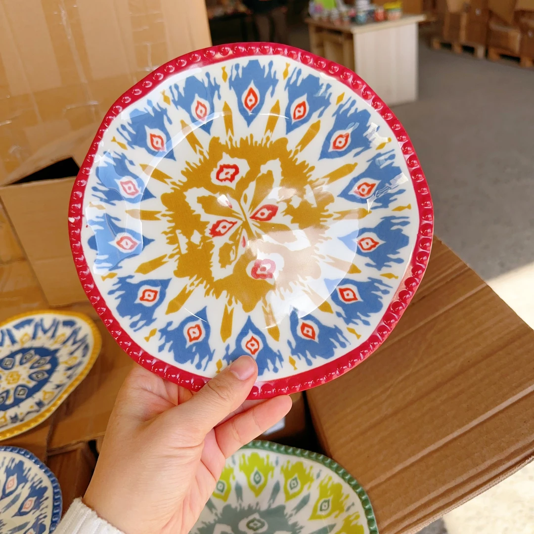 【艾特莱斯圆盘】新疆包邮 家用陶瓷圆菜盘  2只装