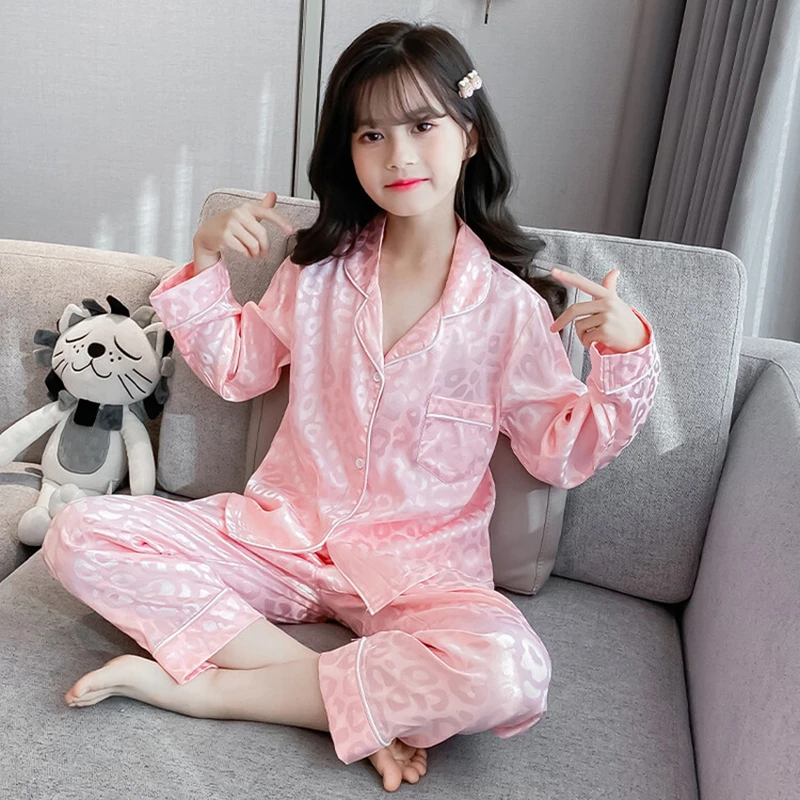 女童冰丝睡衣儿童夏季长袖薄款中大童宝宝套装女孩春秋空调家居服