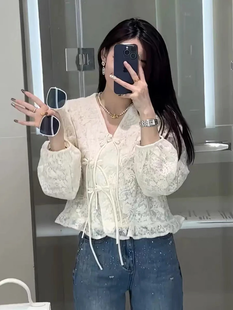 新中式蕾丝衬衫女2024春夏新款提花气质显瘦复古国风小众高级小衫
