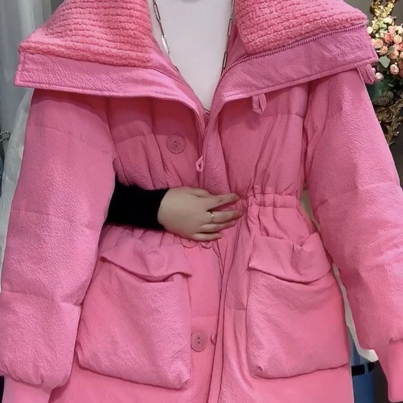 毛大翻领羽绒服女冬季中长款加绒加厚收腰显瘦洋气爆款外套