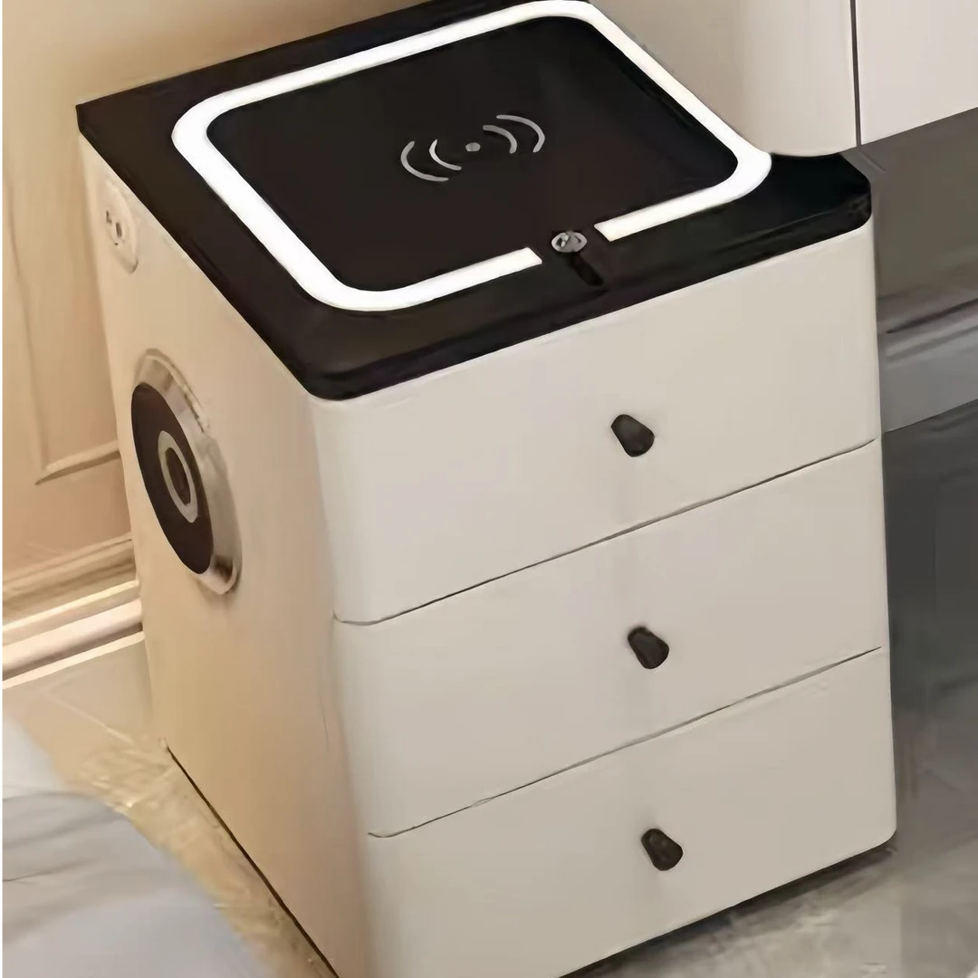 梳妆台智能边柜免漆板白色轻奢无线无线充电带灯简约简易