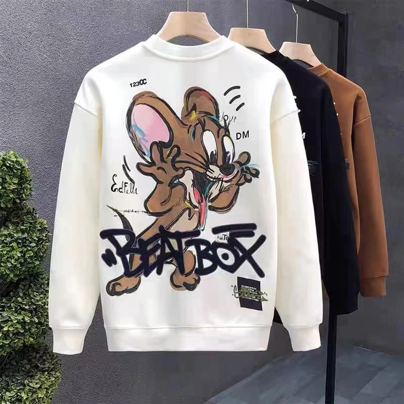 秋冬新款圆领卫衣男士套头卡通纯棉上衣青年宽松休闲情侣打底衫潮