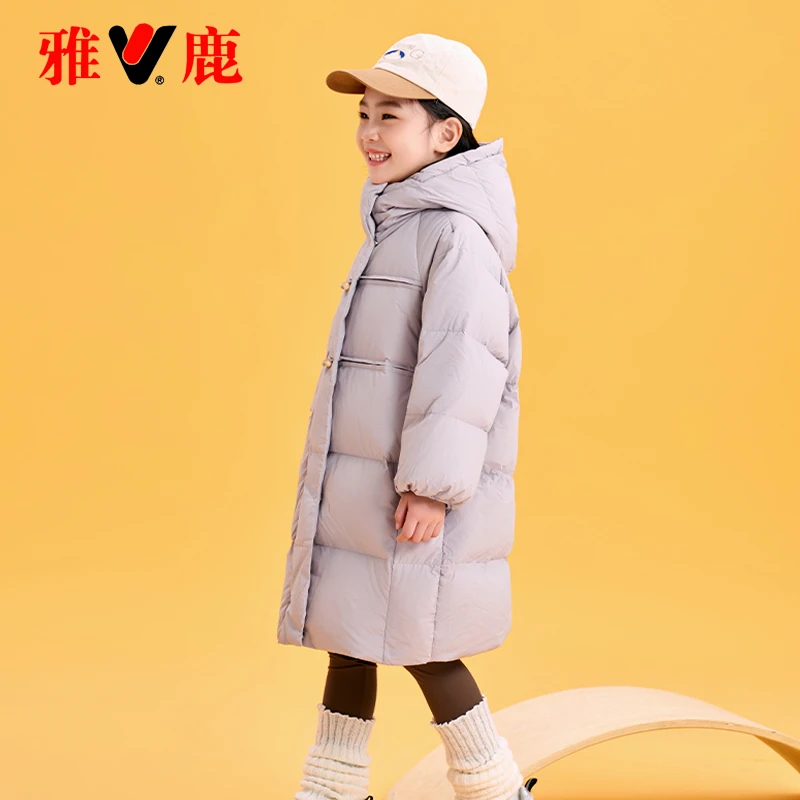 雅鹿冬季女童羽绒服2025新款洋气儿童中长款女孩大童加厚外套冬装