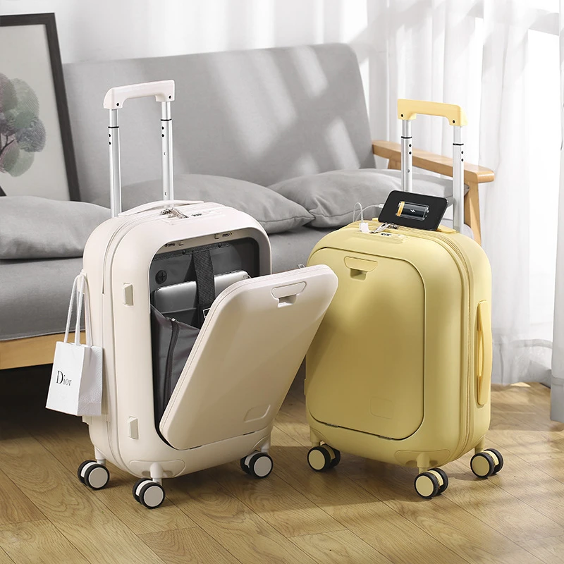 前开盖拉链行李箱女拉杆箱学生轻便结实铝框男登机箱行李拉杆箱