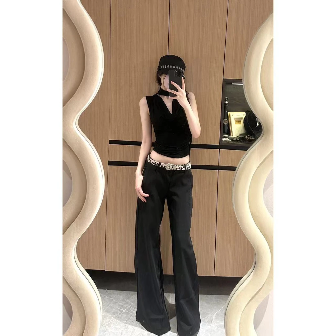 INSERT 低腰辣妹阔腿西装休闲裤百搭时尚气质长裤夏季显瘦女裤