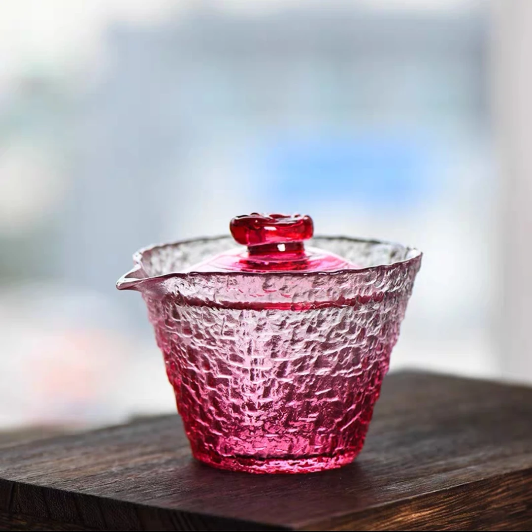 冰露粉色主人杯冰冻烧品茗杯玻璃女款茶具上神单杯小茶杯盖碗公杯