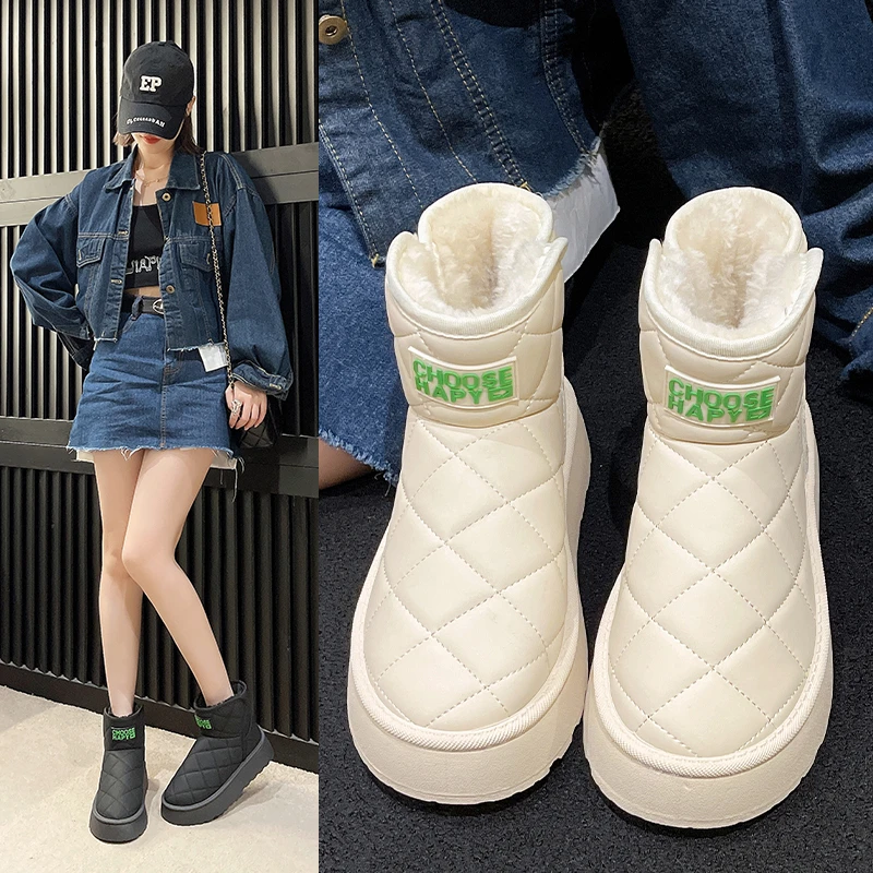 冬季雪地靴女款加厚加绒网红时尚百搭外穿厚底防滑一脚蹬保暖棉鞋