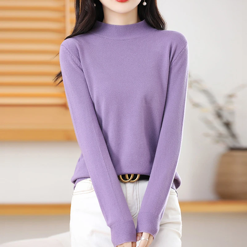 黑色女装针织毛衣宽松外穿上衣百搭半高领显瘦秋冬季新款打底线衣