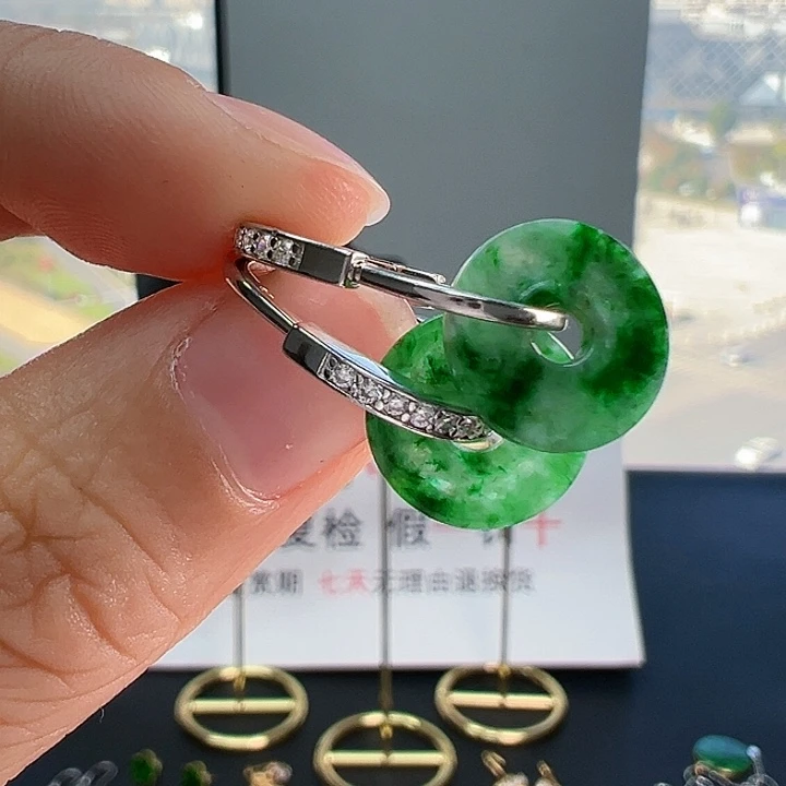 翡翠耳饰银S925镶嵌耳饰
