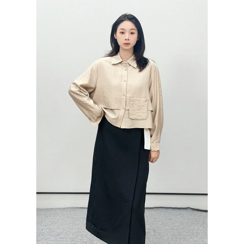 Lohas Town2023春季新款气质质感纯色单法式袋天丝上衣0701231009