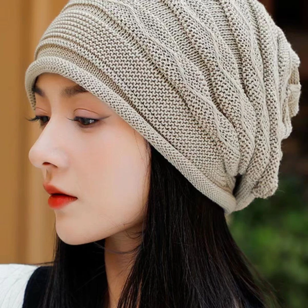 秋冬季帽子女时尚百搭手工针织帽子爆款防风洋气毛线堆堆帽包头帽