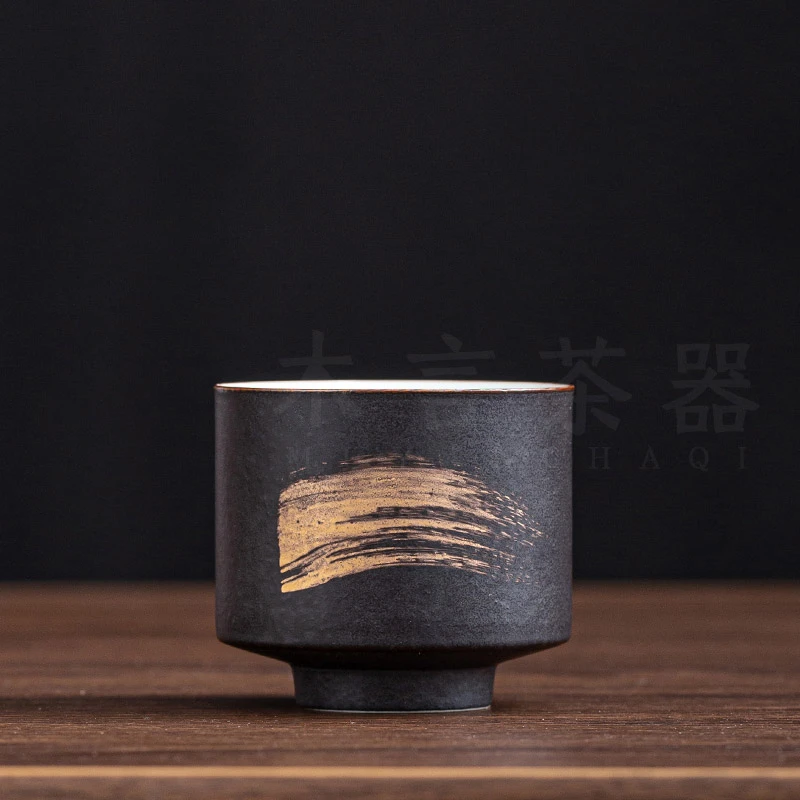 黑陶粉引洒金品茗杯陶瓷功夫茶杯单个主人杯普洱单杯个人杯闻香杯