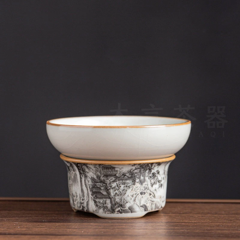 汝窑水墨山青茶漏茶滤茶叶过滤器茶水分离茶隔泡茶神器开片过滤网