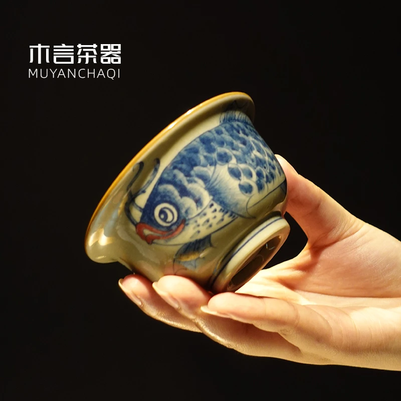 景德镇老陶泥手工青花金龙主人杯陶瓷手绘功夫茶具茶杯单杯品茗杯