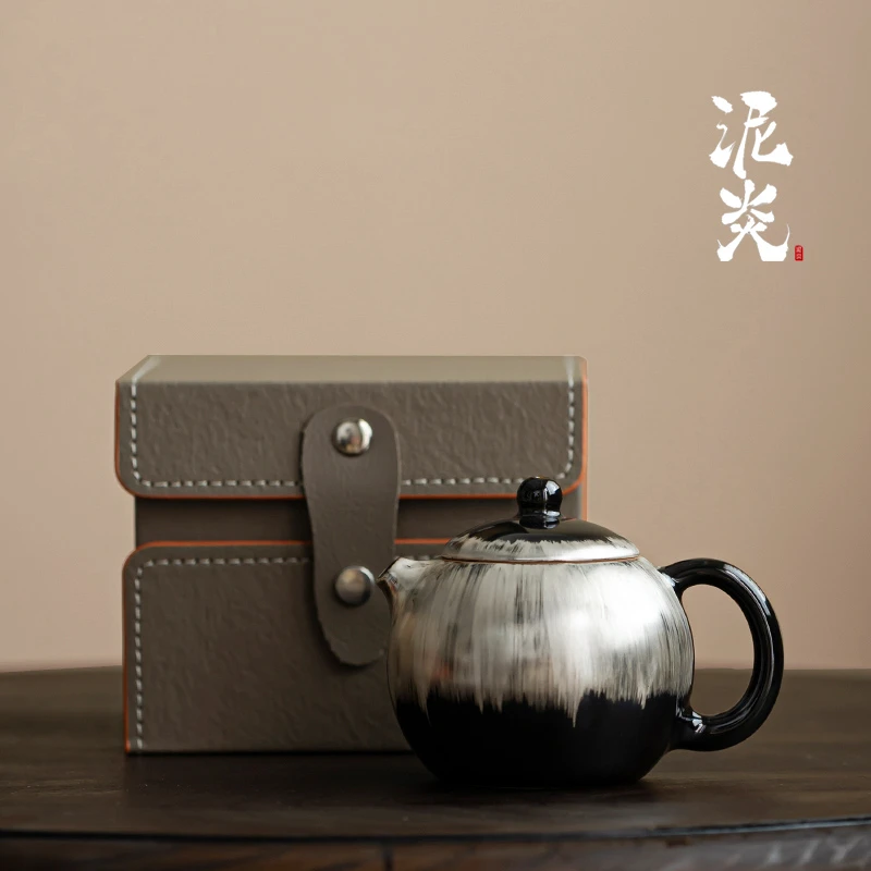 鎏银无极釉西施壶单壶高档手工陶瓷泡茶壶家用中式茶壶功夫茶具