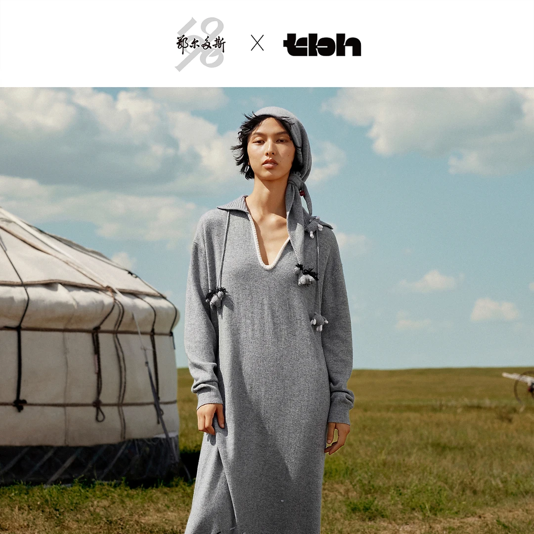 【鄂尔多斯1980xtbh羊绒家居系列野兽派】秋冬羊毛翻领连衣裙