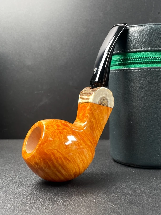 意大利Pascucci帕斯库奇浅色麋鹿角石楠木手工烟斗（内径20斗深41