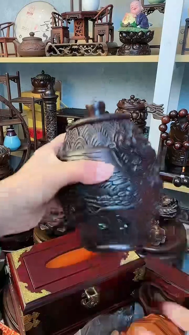 【闪购商品】红贵宝木雕茶叶罐凤