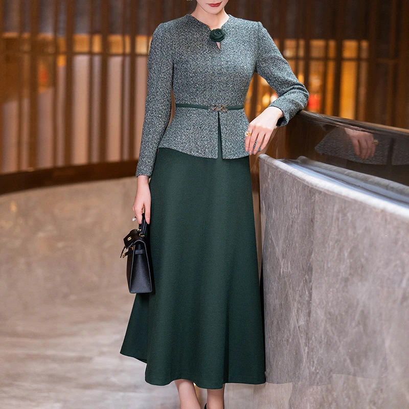 邃琮--首尚格释2025冬新款沉稳时尚洋气假两件连衣裙女K093