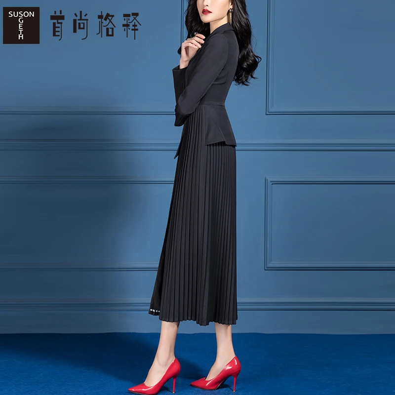SUSONGETH/首尚格释黑色风衣外套女春秋季2025年新款中长款西装领