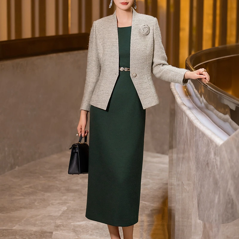 淡青丝--2025冬季新款粗花呢小香风套装裙女端庄大气小香风套裙