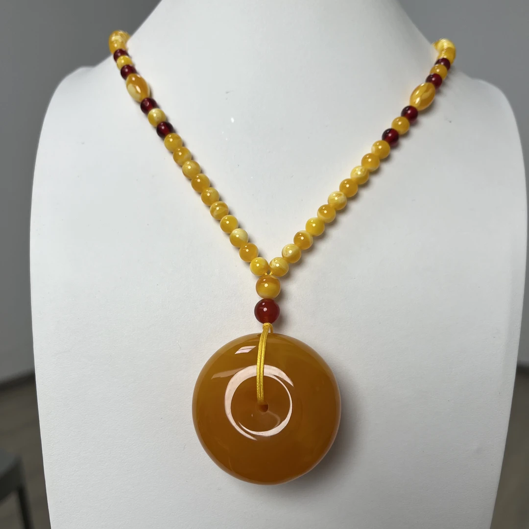 W105【藏收级】藏族精工打磨6mm珠链大平安扣无优化无杂质无裂