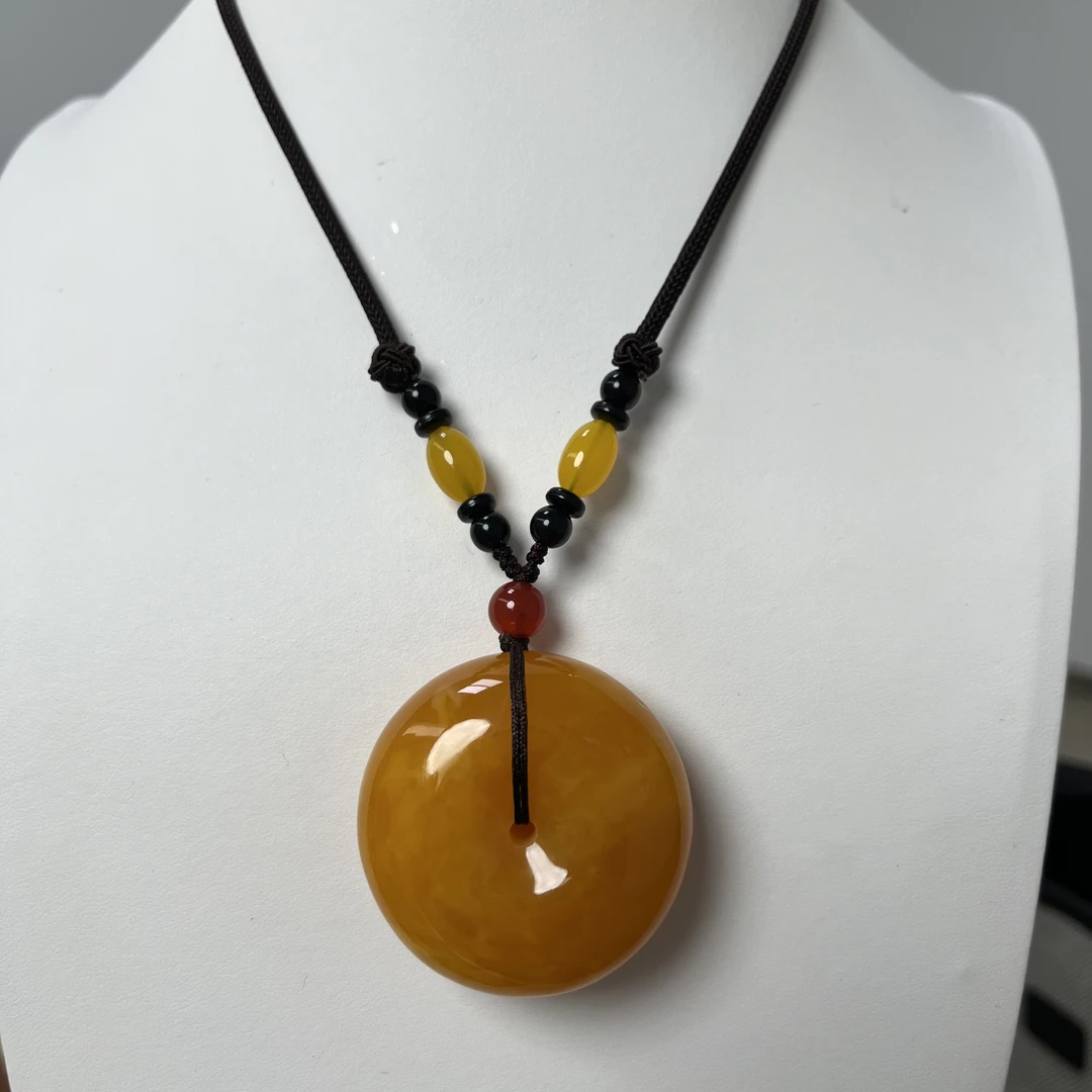 w104【藏收级】藏族精工打磨大平安扣素绳款毛衣链无优化无杂质