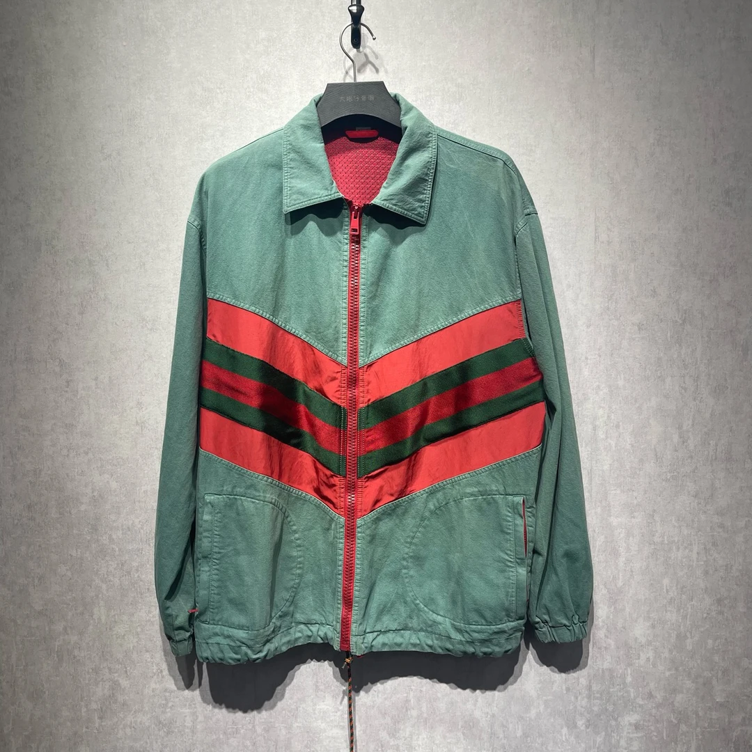 99新 GUCCI/古驰 条纹拼色牛仔拉链外套/50码/DY212325