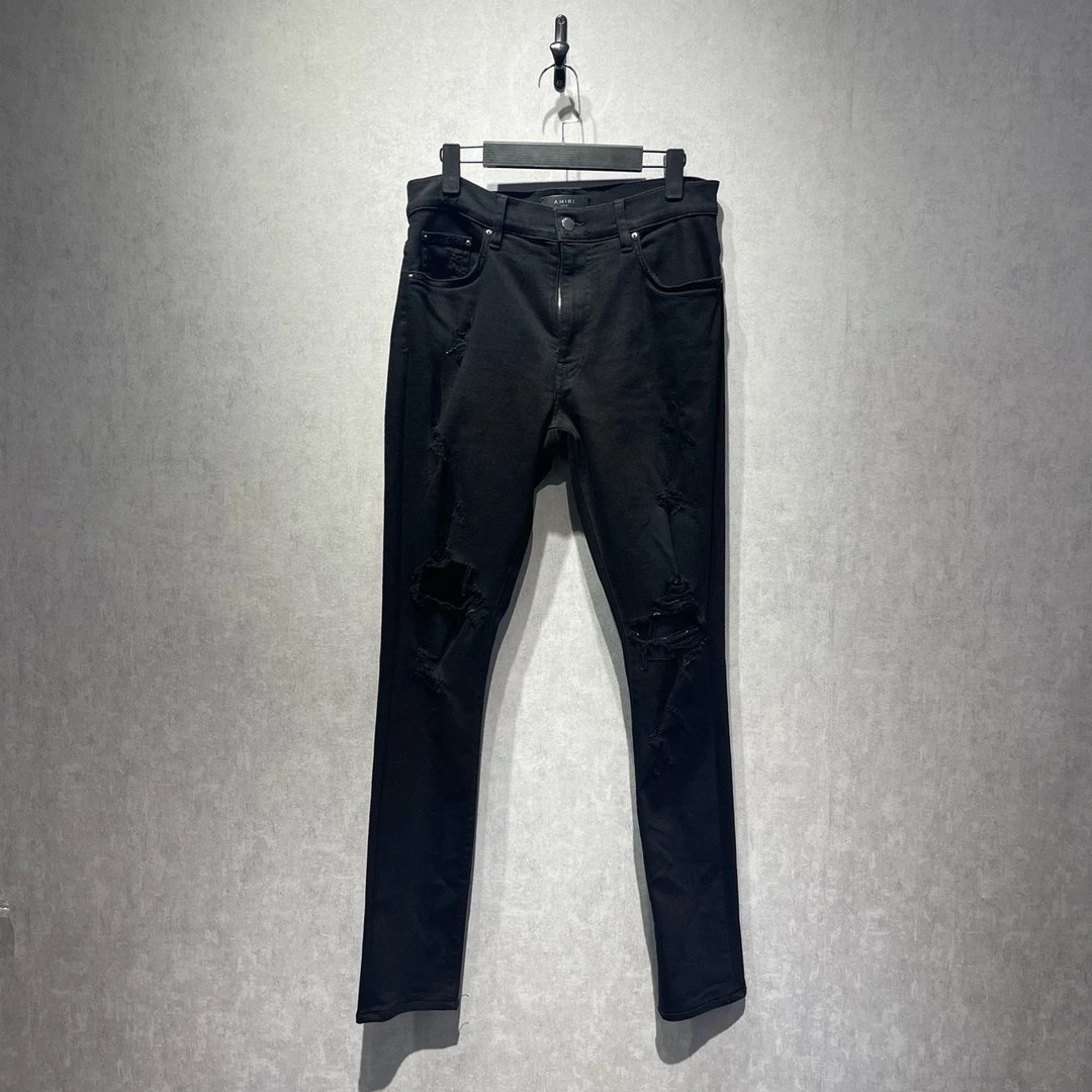 95新 Amiri 黑色破洞牛仔长裤/33码/98新/DY212576