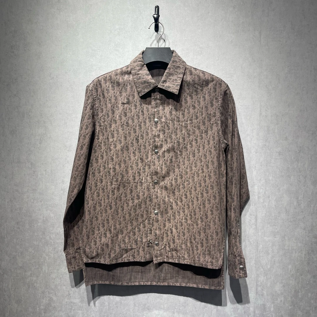 95新 DIOR/迪奥  棕色logo满印衬衫/44码/98新