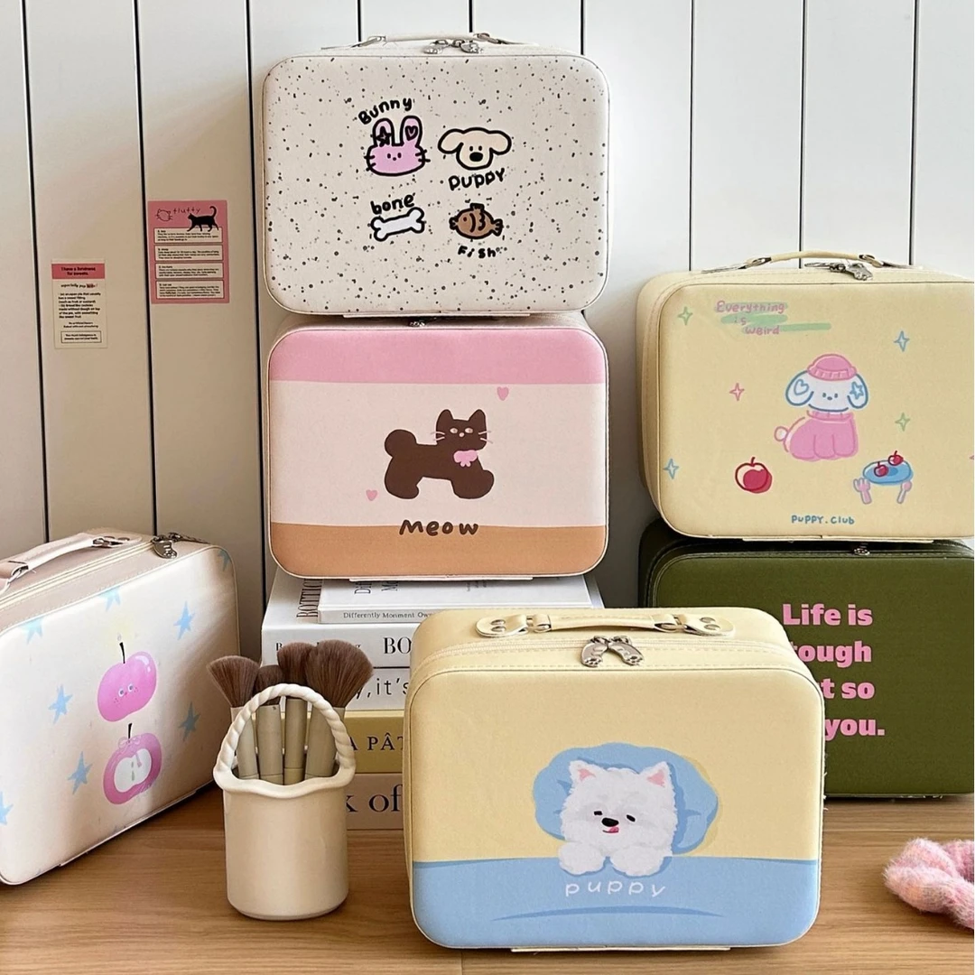 创意可爱印花化妆箱高颜值大容量护肤品收纳手提箱带镜子化妆包