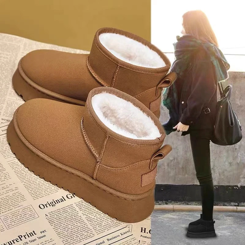 冬季休闲雪地靴女棉鞋厚底增高外穿加绒保暖加厚面包防水防滑女鞋