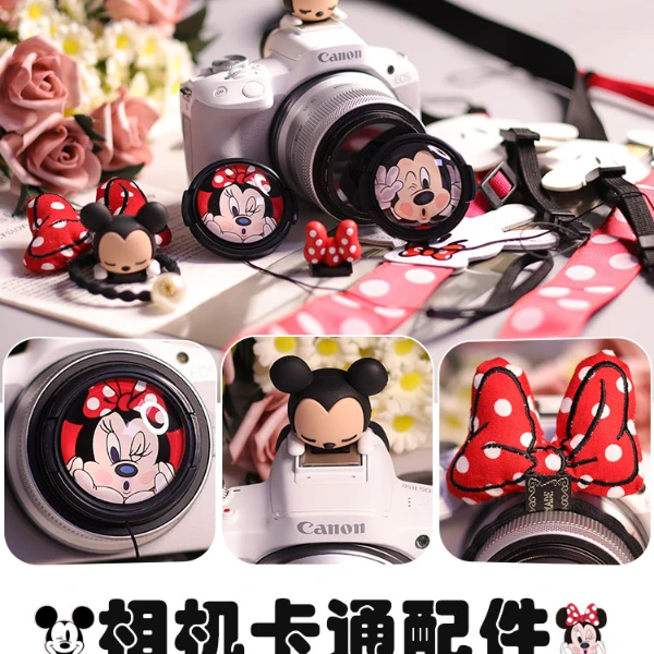 适用富索尼康佳能R50米奇卡通热靴镜头盖米妮镜头圈防丢绳R10配件
