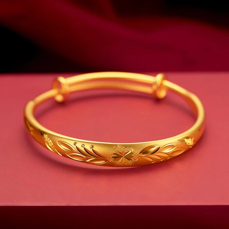 妈妈款花开富贵推拉手镯古法传承