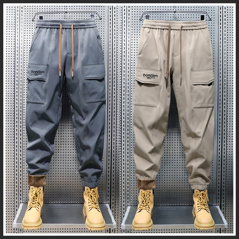 男士休闲裤2025年秋冬季新款加绒加厚束脚裤潮流百搭多口袋工装裤