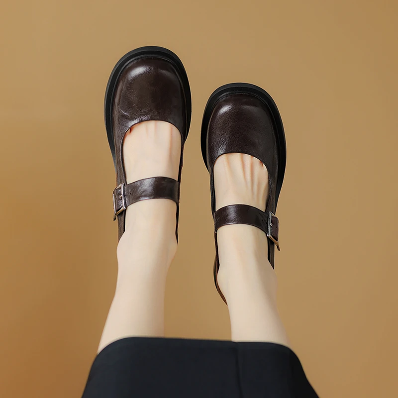 法式复古玛丽珍鞋黑色圆头粗跟单鞋百搭厚底浅口一字带女鞋