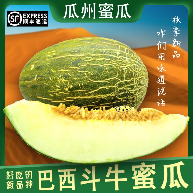 甘肃瓜州蜜瓜斗牛甜瓜巴西清喉当季水果新鲜现摘3-10斤顺丰包邮