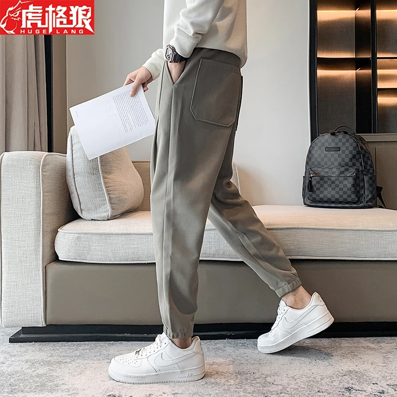 卡其色运动长裤男士高级感休闲裤秋季束脚裤子男修身百搭痞帅裤子