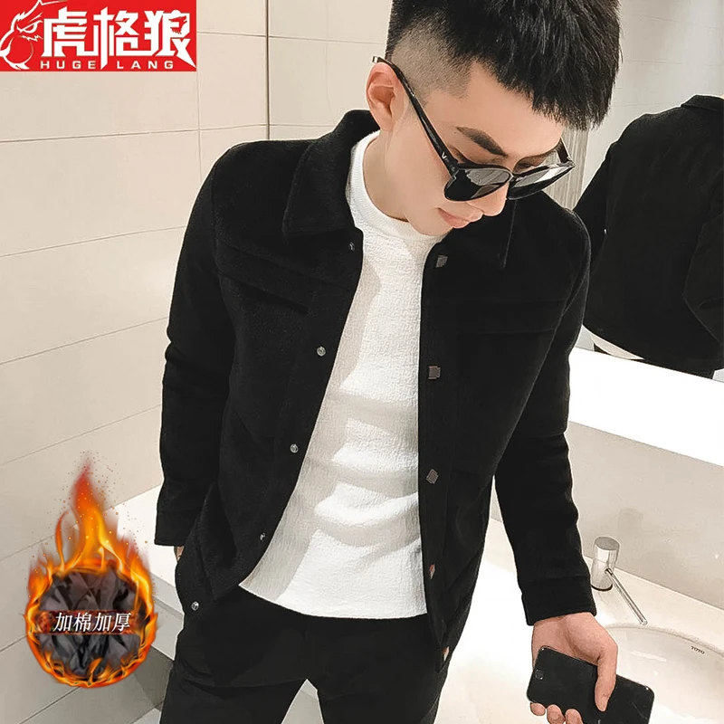 2025秋冬季新款男毛呢夹克加棉加厚翻领痞帅高级感外套高档次爆款