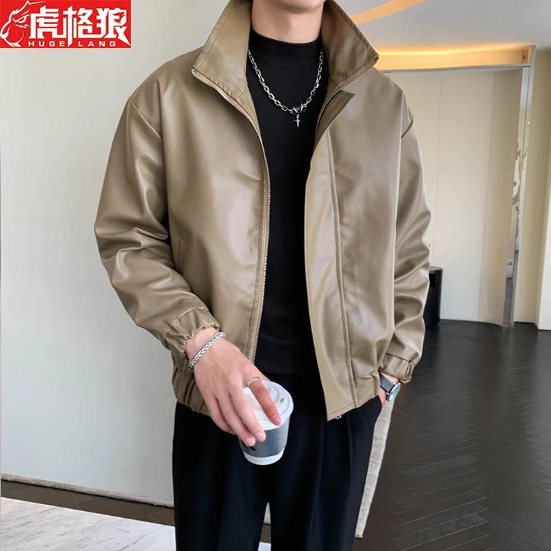 男士皮衣外套2023爆款潮流帅气复古秋冬痞帅高级感男装立领皮夹克