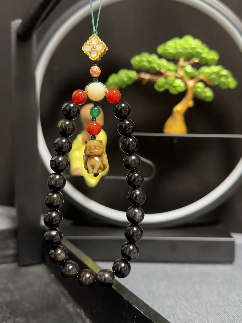 非金属皮质手链 黑驴蹄子手机  链 吊坠手绳时尚女款手工百搭配饰